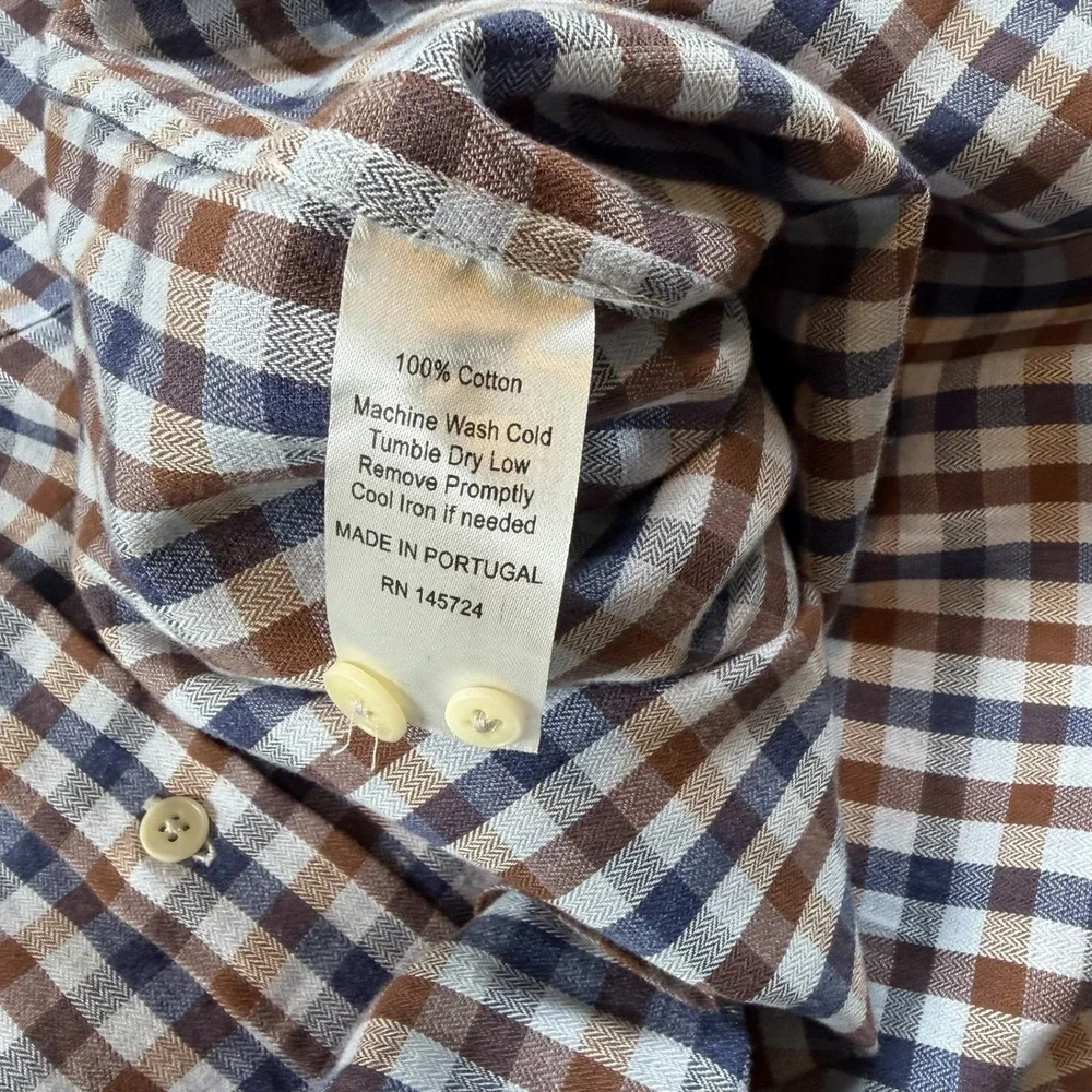 Onward Reserve Reserve Label‎ Blue Brown Gingham Cotton Button Down Shirt Mens L